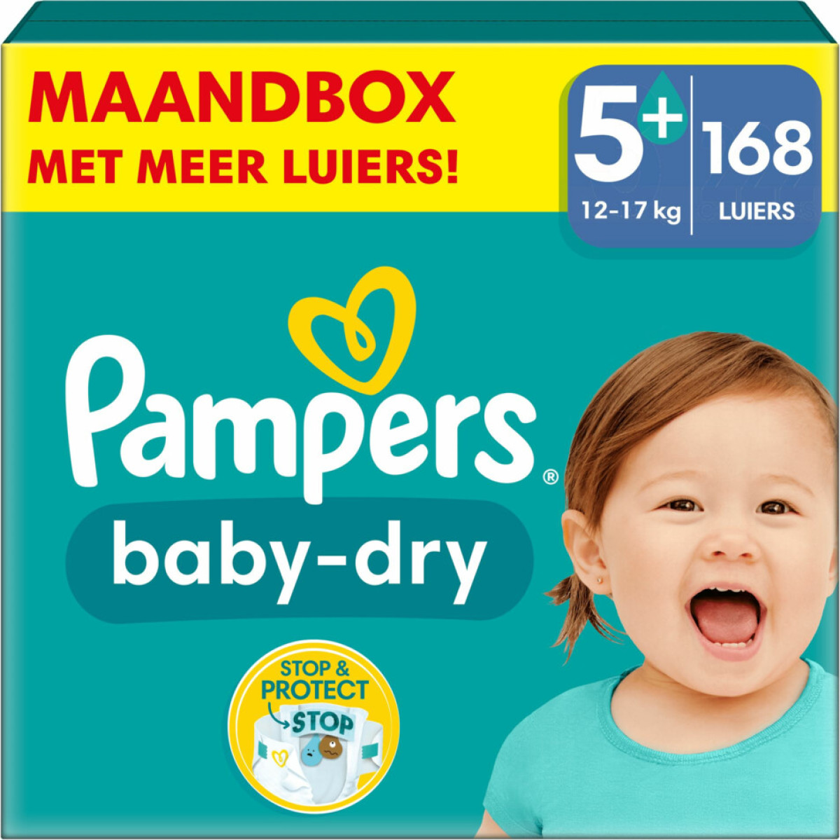 Pampers Baby-Dry Maat 5+ (12kg - 17kg) - 168 luiers maandbox