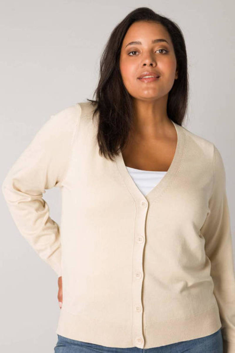 Base Level Curvy fijngebreid vest beige