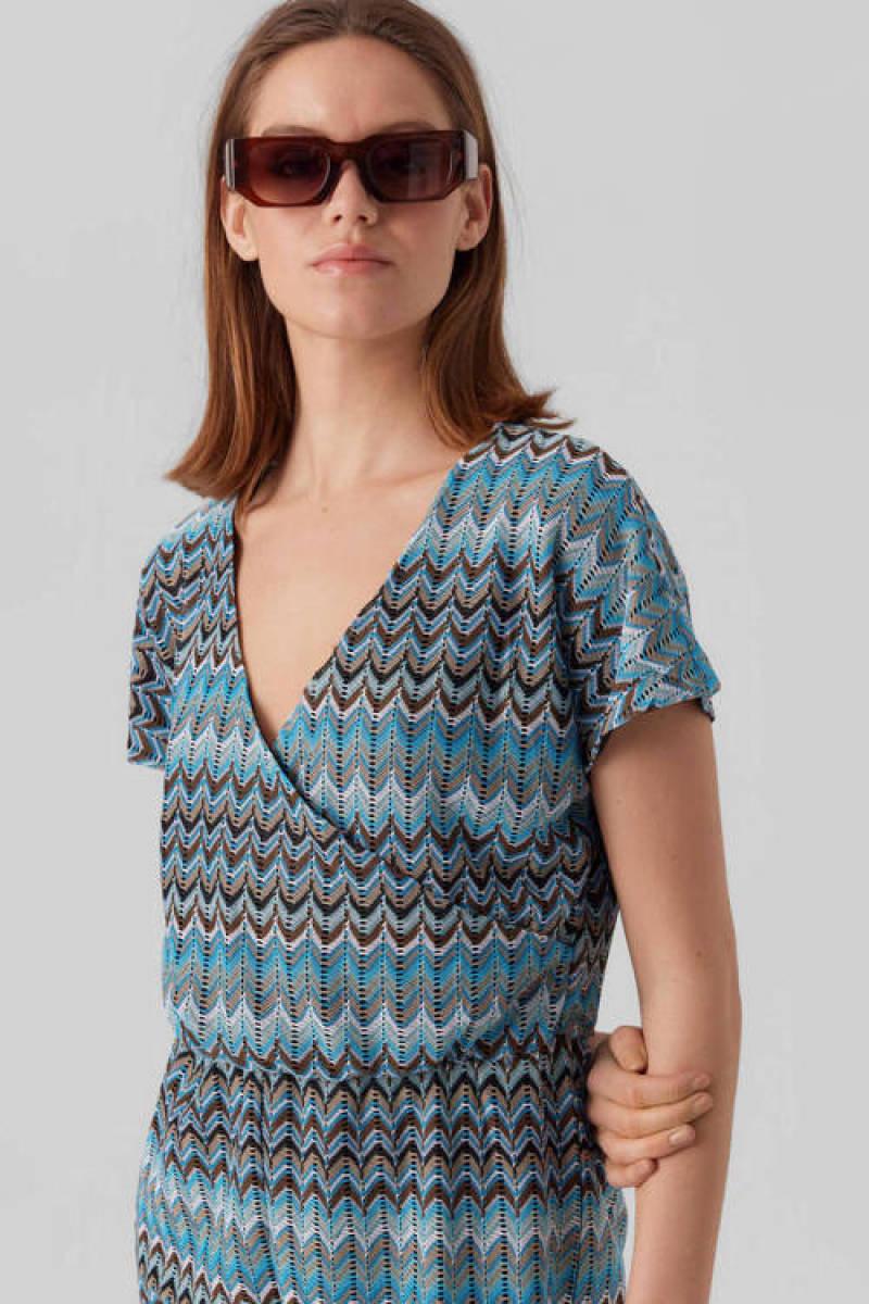 VERO MODA playsuit VMDICTE met all over print turquoise