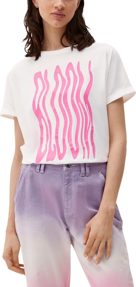 Q/S by s.Oliver T-shirt met tekst gebroken wit/ roze
