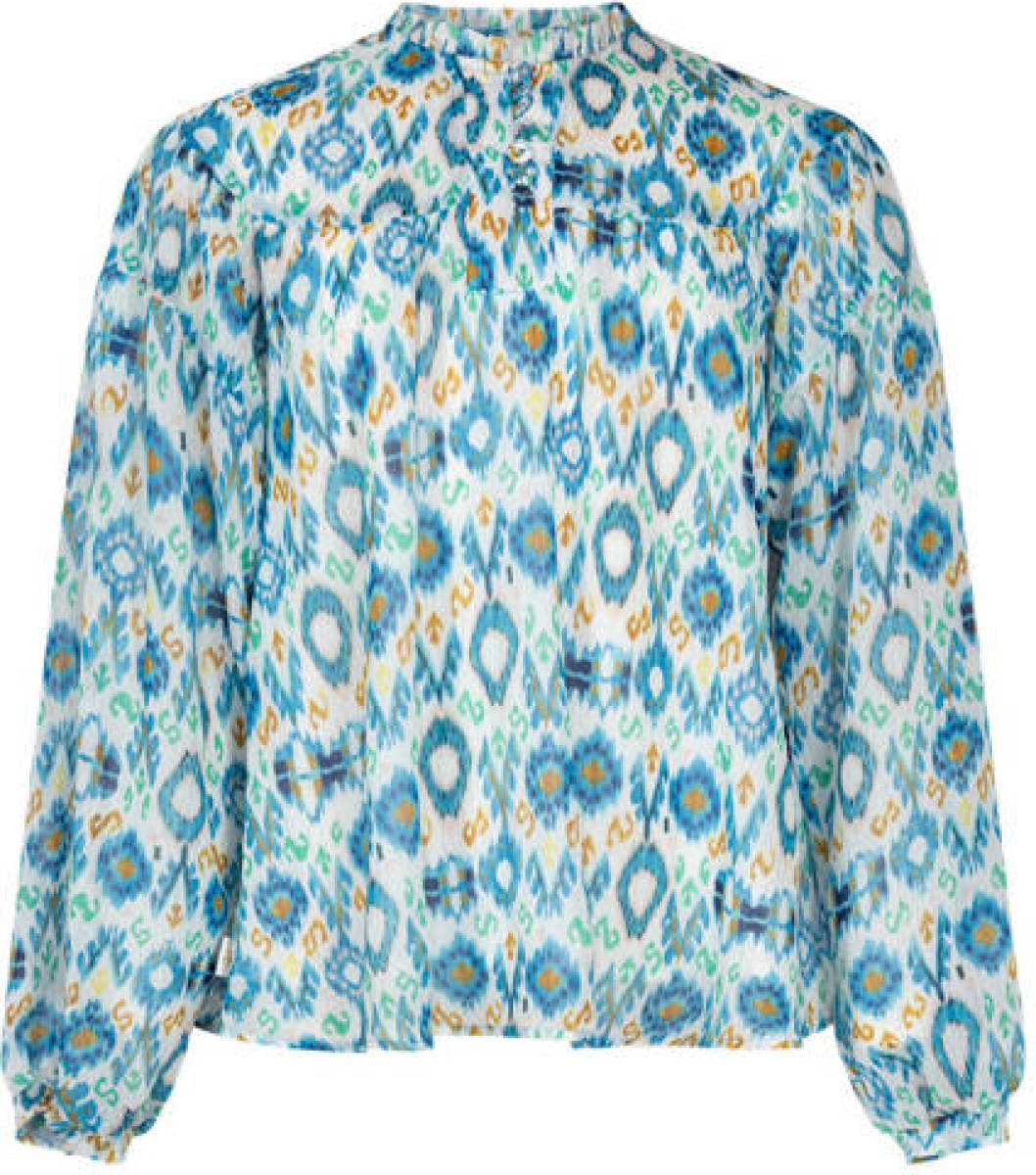 AI&KO longsleeve Ulla Ikat met all over print blauw