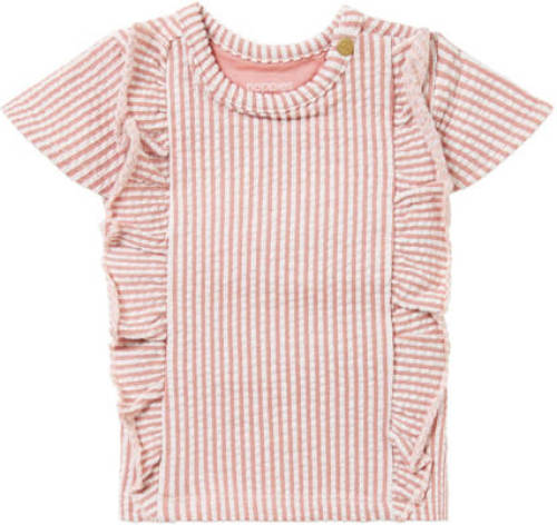 Noppies baby gestreept T-shirt Niceville roze/wit
