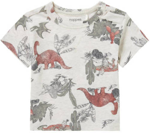 Noppies baby T-shirt Mendota met dierenprint wit/grijs/bruin