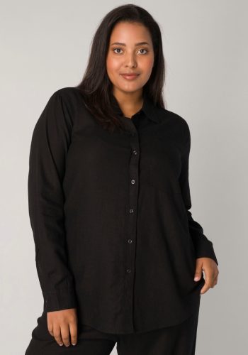 Base Level Curvy blouse met linnen zwart