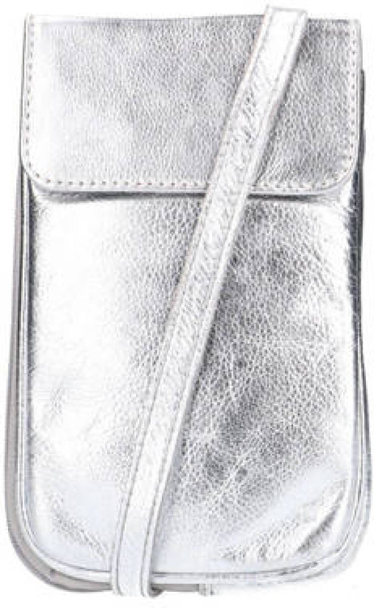 Manfield metallic leren telefoontasje zilverkleurig