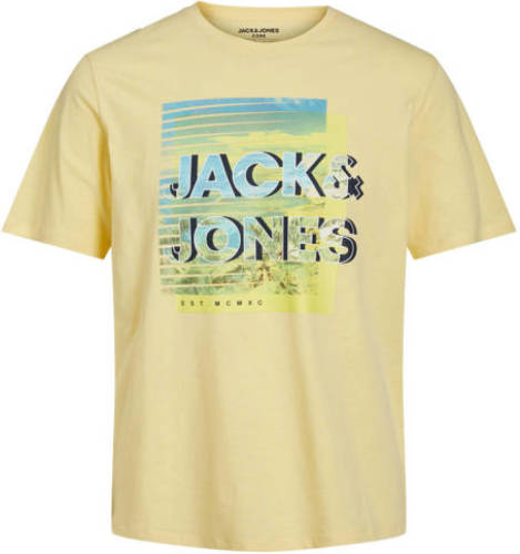Jack & Jones CORE regular fit T-shirt JCOBOOSTER met printopdruk pale banana