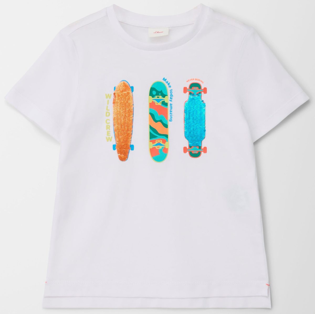 s.Oliver T-shirt met printopdruk en pailletten wit