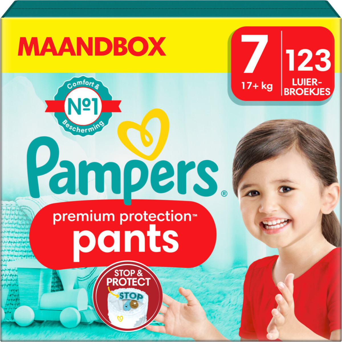 Pampers Premium Protection Pants Maat 7 (17kg+) - 123 luierbroekjes maandbox