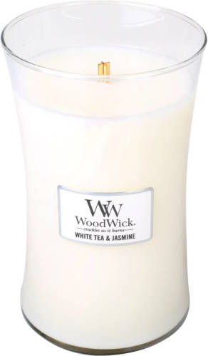 Woodwick - Large Hourglass Geurkaars - White Tea & Jasmine - Tot 130 Branduren