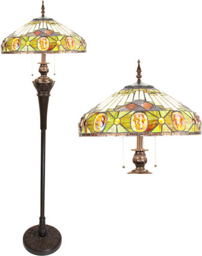 HAES deco - Tiffany Vloerlamp Creme, Geel, Blauw Ø 51x166 Cm E27/max 3x60w