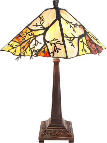 HAES deco - Tiffany Tafellamp Beige, Bruin, Groen Ø 36x57 Cm Fitting E27 / Lamp Max 2x60w