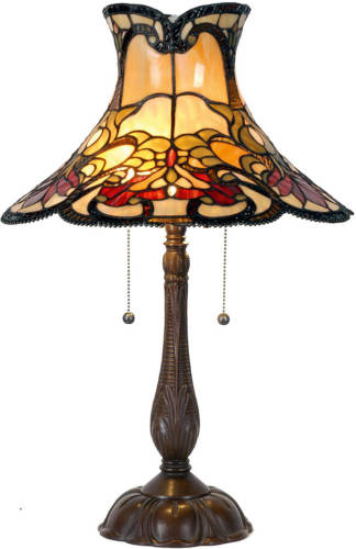 HAES deco - Tiffany Tafellamp Geel, Bruin Ø 51x66 Cm Fitting E27 / Lamp Max 2x60w