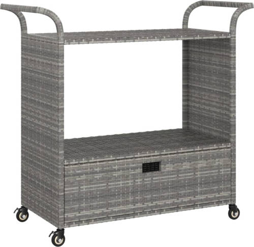 VidaXL Serveerwagen Met Lade 100x45x97 Cm Poly Rattan Grijs