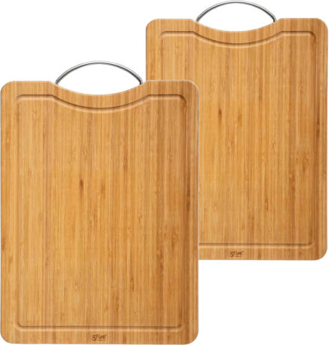 Secret de Gourmet Set Met 2x Formaten Snijplanken Met Metalen Handvat Van Bamboe Hout - Snijplanken