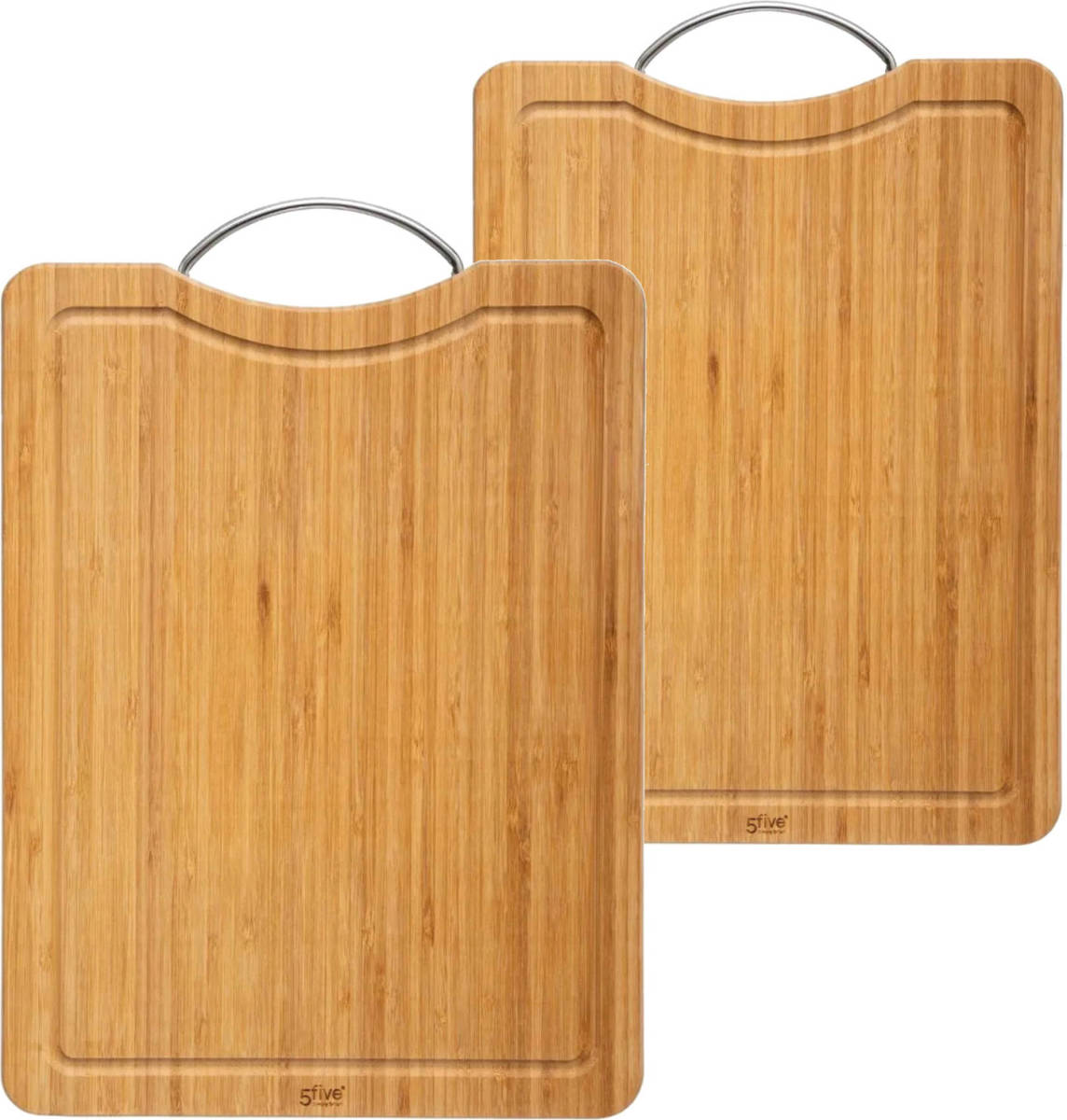 Secret de Gourmet Set Met 2x Formaten Snijplanken Met Metalen Handvat Van Bamboe Hout - Snijplanken