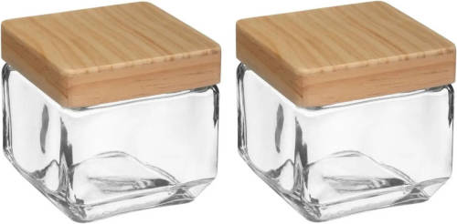 5five 2x Stuks Voorraadbussen/voorraadpotten 0,85l Glas Met Houten Deksel - Voorraadpot