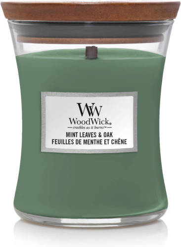 Woodwick Kaars Medium Mint Leaves & Oak - 11 Cm / ø 10 Cm