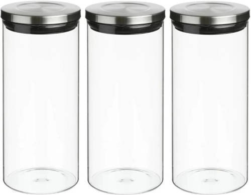 Secret de Gourmet 3x Stuks Voorraadbussen/voorraadpotten 1,3l Glas Met Rvs Deksel - Voorraadpot