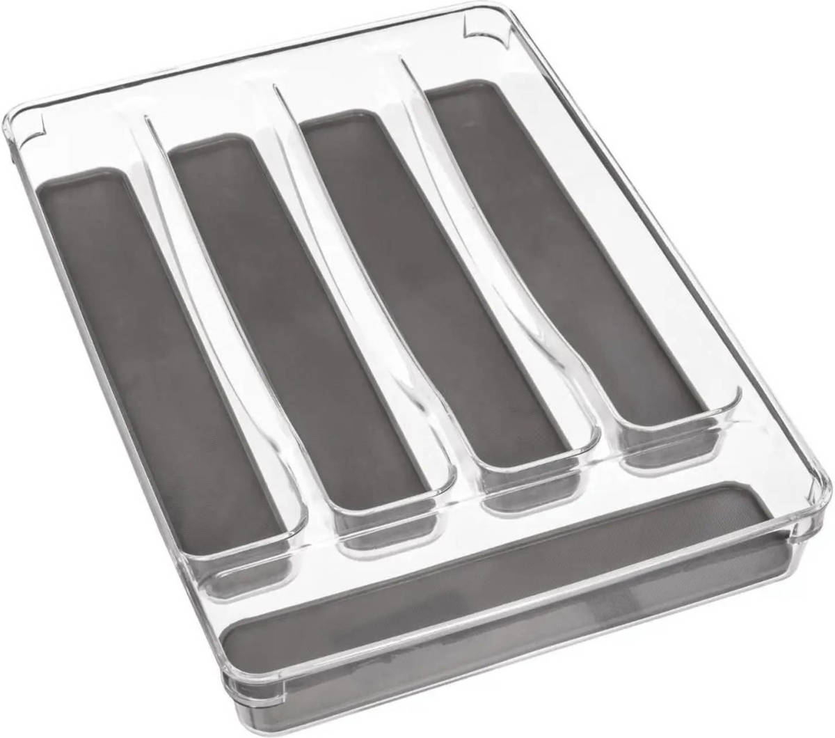 Secret de Gourmet Bestekbak/keuken Organizer Tidy Smart 5-vaks Grijs Transparant Kunststof 32,5 X 23 Cm - Bestekbakken