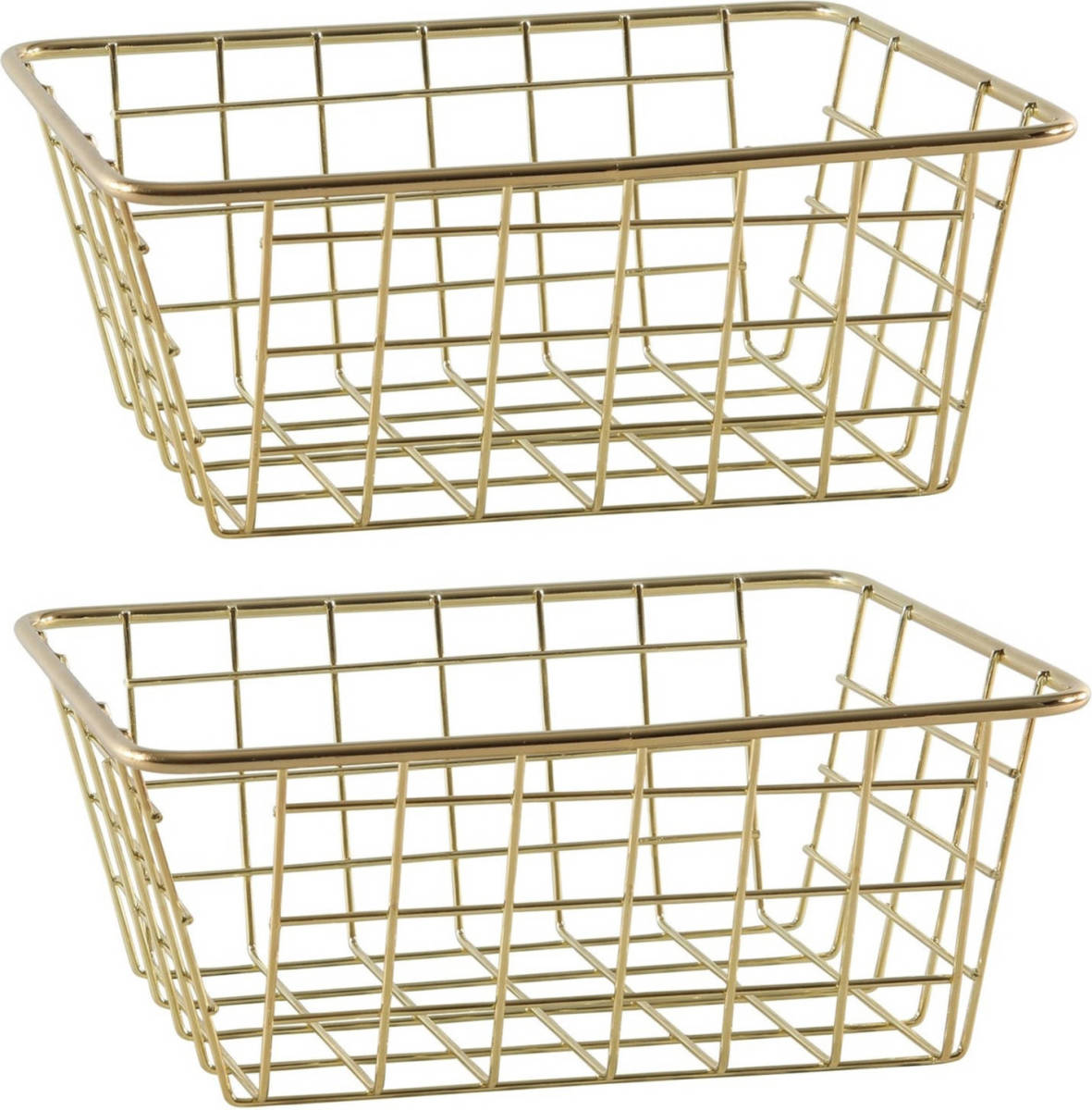 Trendoz Set Van 2x Stuks Industriele Draadmandjes/opbergmandjes Goud 20 X 15 X 8 Cm - Opbergmanden