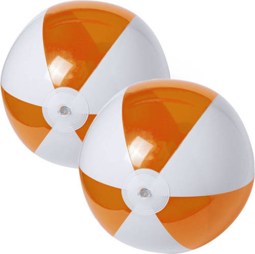 Trendoz 2x Stuks Opblaasbare Strandballen Plastic Oranje/wit 28 Cm - Strandballen