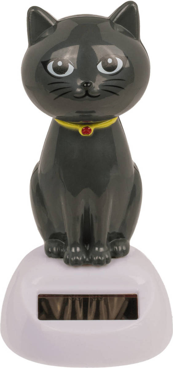 Out of the Blue - Solar Bewegend Katje - Grijs 12 Cm - Huis Katten Beeldjes/cadeau - Fopartikelen