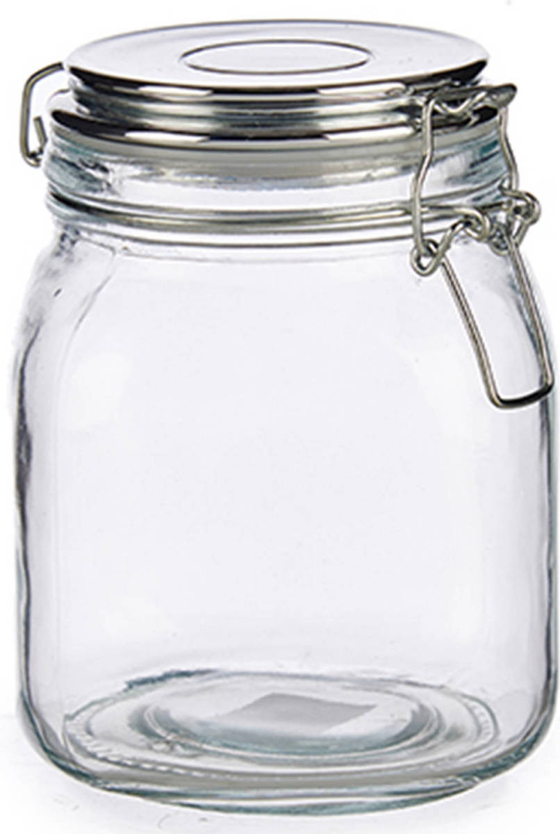 Vivalto Glazen Luxe Keuken Voorraadpot/voorraadbus Met Klepdeksel Zilver 1000 Ml - Voorraadpot