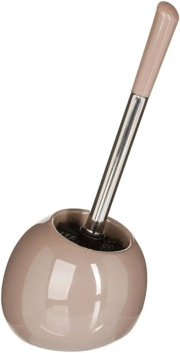 5five Wc-/toiletborstel Met Houder Rond Taupe Glans Keramiek 36 Cm - Toiletborstels