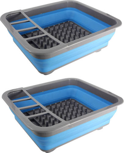Trendoz Set Van 2x Stuks Afdruiprekken Opvouwbaar Blauw/grijs 36 X 31 X 12 Cm - Afdruiprekken