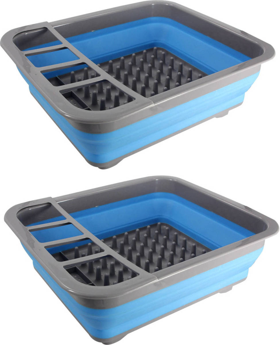 Trendoz Set Van 2x Stuks Afdruiprekken Opvouwbaar Blauw/grijs 36 X 31 X 12 Cm - Afdruiprekken