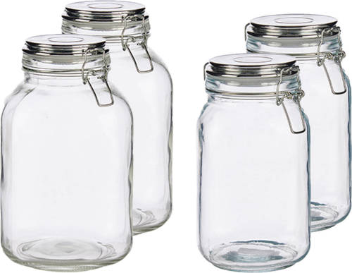 Vivalto Set Van 4x Stuks Luxe Keuken Voorraadpotten Met Klepdeksel Zilver 1500 Ml En 3000 Ml - Voorraadpot