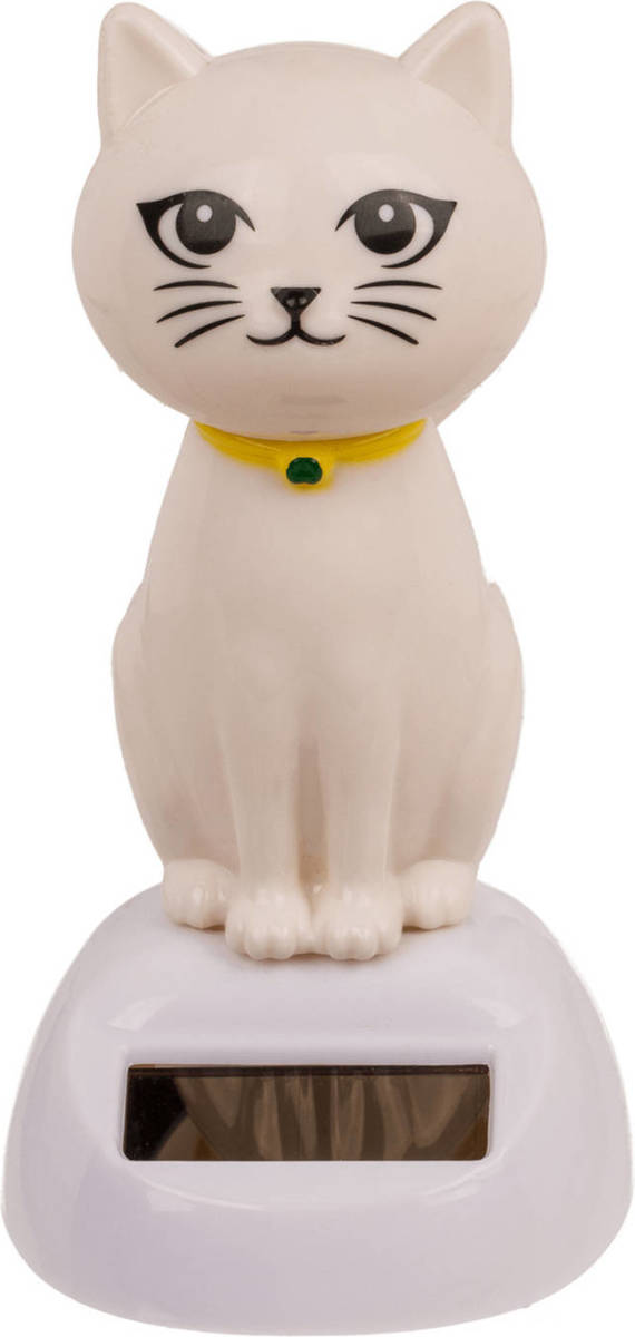 Out of the Blue - Solar Bewegend Katje - Wit 12 Cm - Huis Katten Beeldjes/cadeau - Fopartikelen