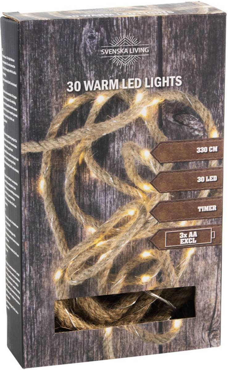 Svenska Living Touwverlichting Lichtsnoer Op Batterijen Met 30 Micro Lampjes Warm Wit 330 Cm - Lichtsnoeren