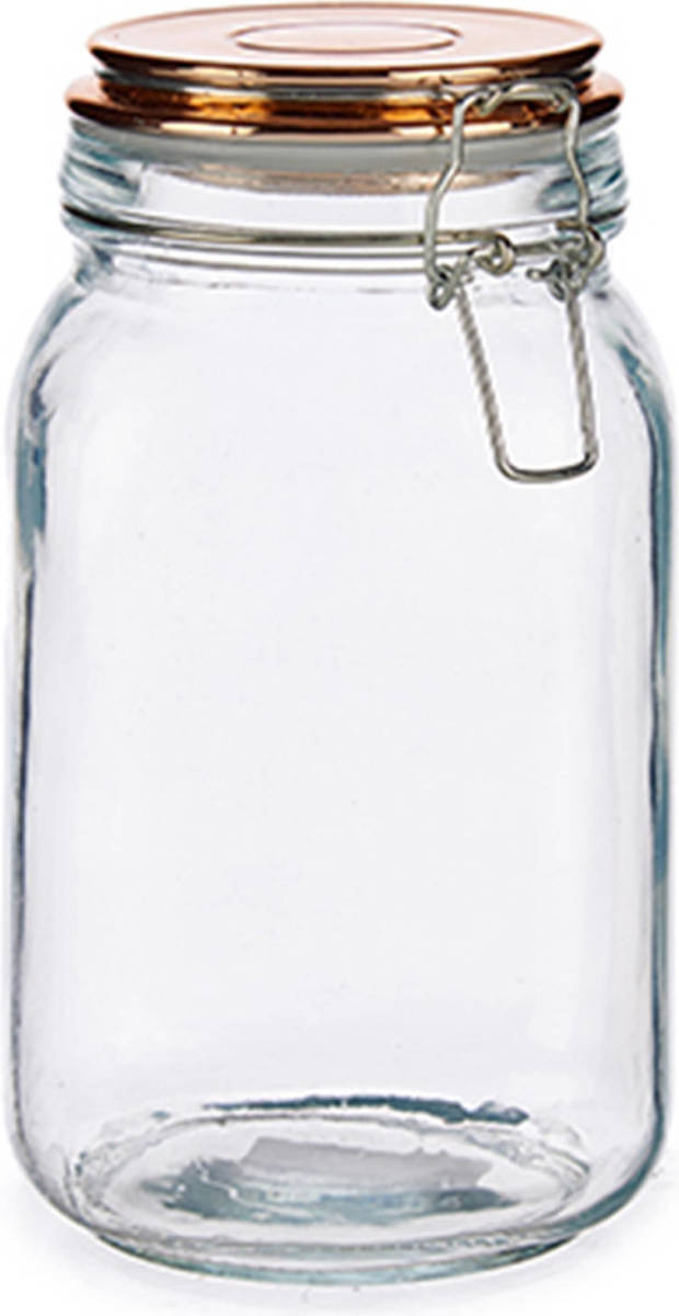 Vivalto Glazen Luxe Keuken Voorraadpot/voorraadbus Met Klepdeksel Koper 1500 Ml - Voorraadpot