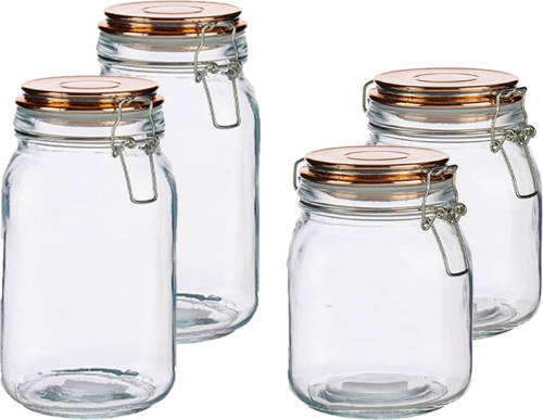 Vivalto Set Van 4x Stuks Luxe Keuken Voorraadpotten Met Klepdeksel Koper 1000 Ml En 1500 Ml - Voorraadpot