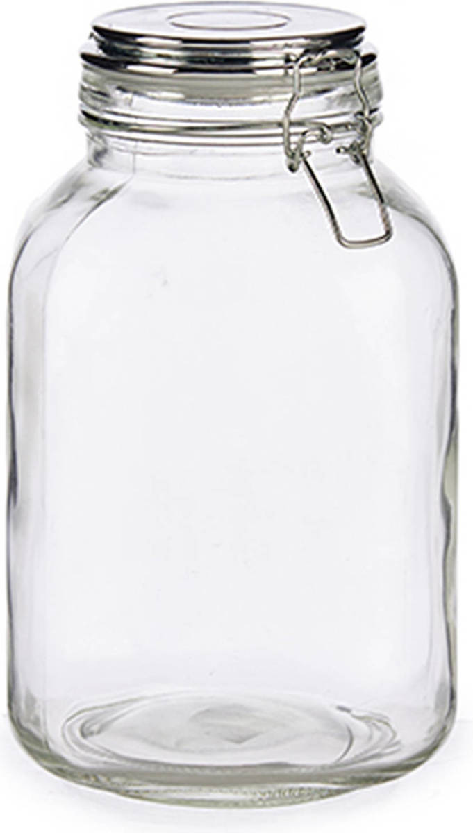 Vivalto Glazen Luxe Keuken Voorraadpot/voorraadbus Met Klepdeksel Zilver 3000 Ml - Voorraadpot