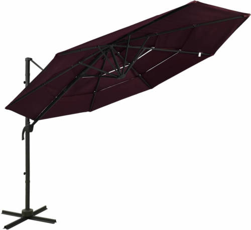 VidaXL Parasol 4-laags Met Aluminium Paal 3x3 M Bordeauxrood