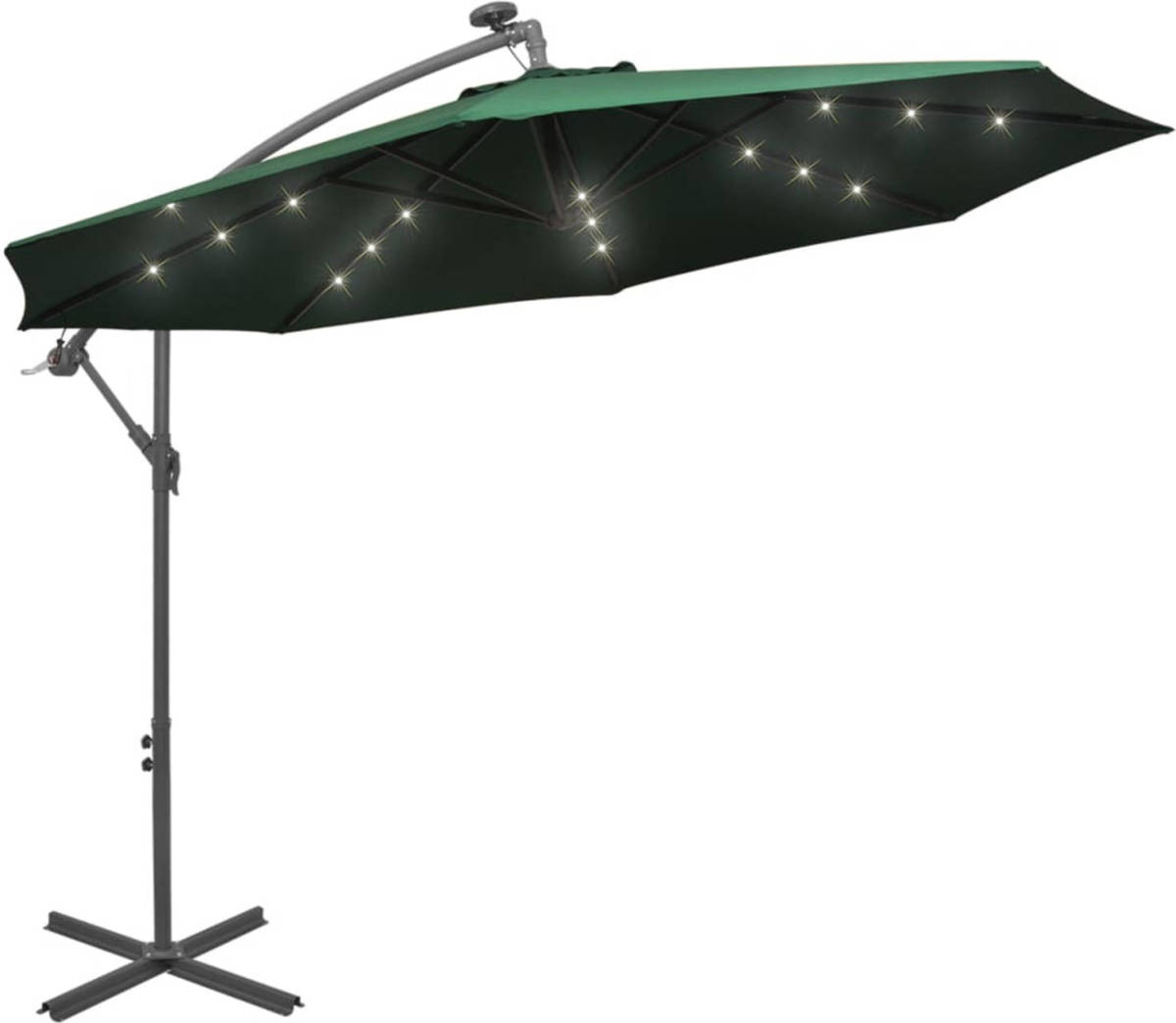 VidaXL Zweefparasol Met Led-verlichting En Metalen Paal 300 Cm Groen