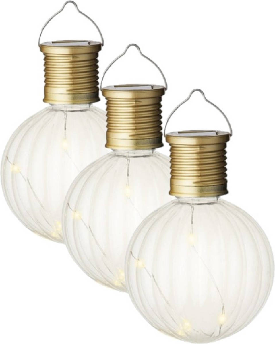 Lumineo 3x Buiten Led Lampion Solar Verlichting 11 Cm - Lampionnen