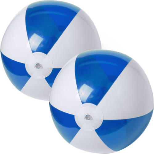 Trendoz 2x Stuks Opblaasbare Strandballen Plastic Blauw/wit 28 Cm - Strandballen