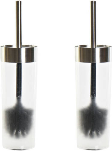 Items Set Van 2x Stuks Toiletborstel Wit Transparant Met Houder Van Kunststof 35 Cm - Toiletborstels