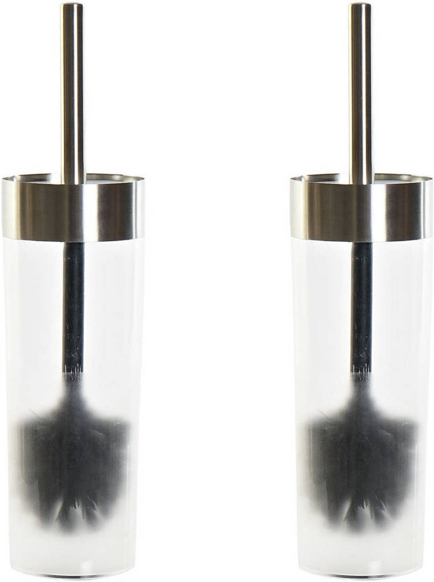 Items Set Van 2x Stuks Toiletborstel Wit Transparant Met Houder Van Kunststof 35 Cm - Toiletborstels