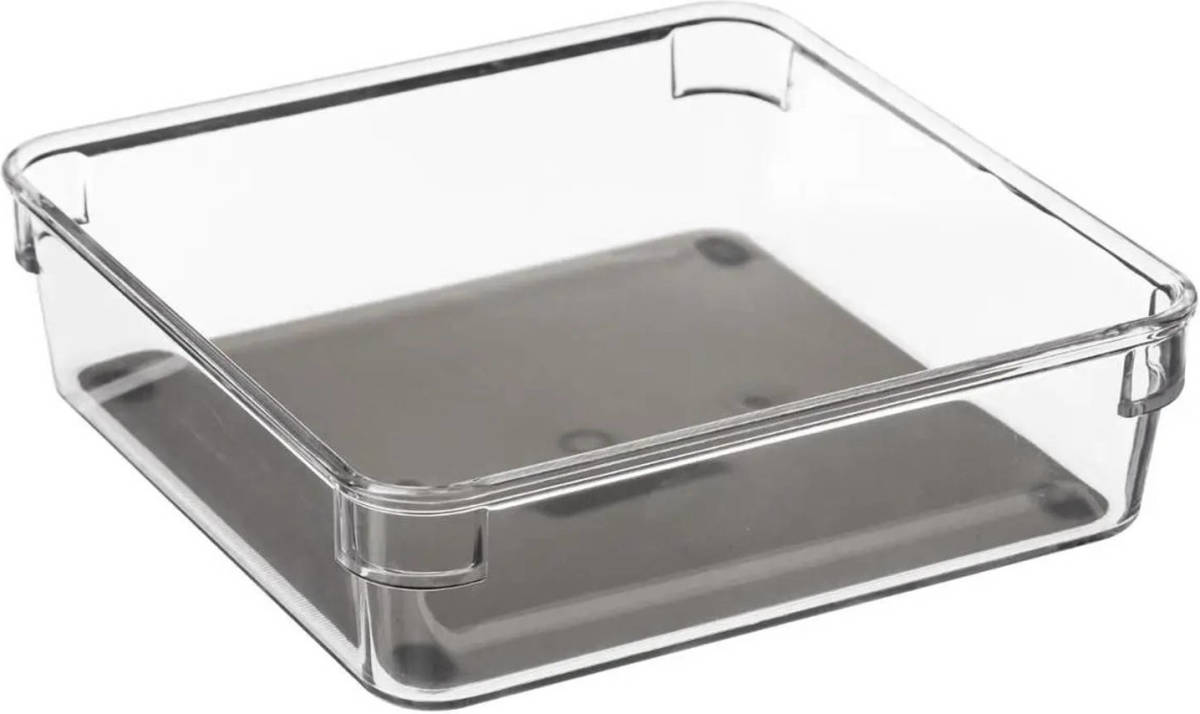 Secret de Gourmet Bestekbak/keuken Organizer 1-vaks Tidy Smart Grijs Transparant Kunststof 16 X 16 X 4,5 Cm - Bestekbakken