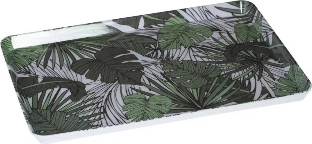 Secret de Gourmet Dienblad/serveerblad Rechthoekig Jungle 30 X 22 Cm Wit/groen - Dienbladen