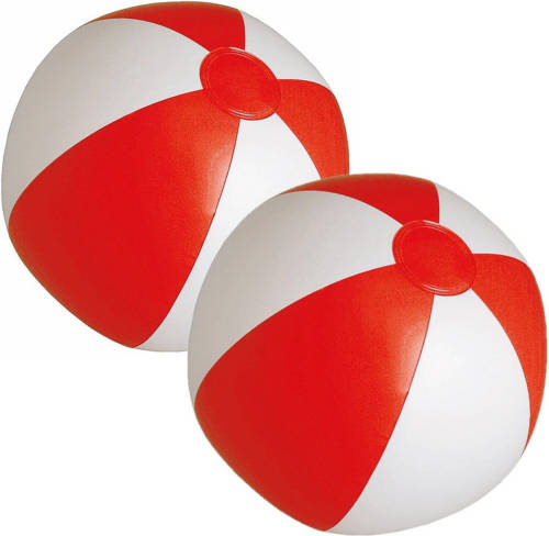 Trendoz 2x Stuks Opblaasbare Zwembad Strandballen Plastic Rood/wit 28 Cm - Strandballen