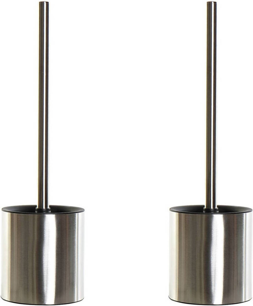 Items Set Van 2x Stuks Toiletborstel Zilver/zwart Met Houder Van Rvs 37 Cm - Toiletborstels