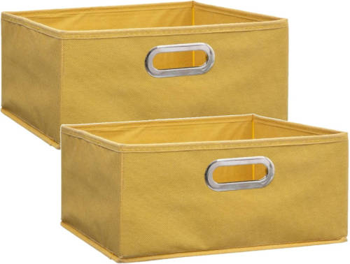 5five Set Van 2x Stuks Opbergmand/kastmand 14 Liter Geel Linnen 31 X 31 X 15 Cm - Opbergmanden
