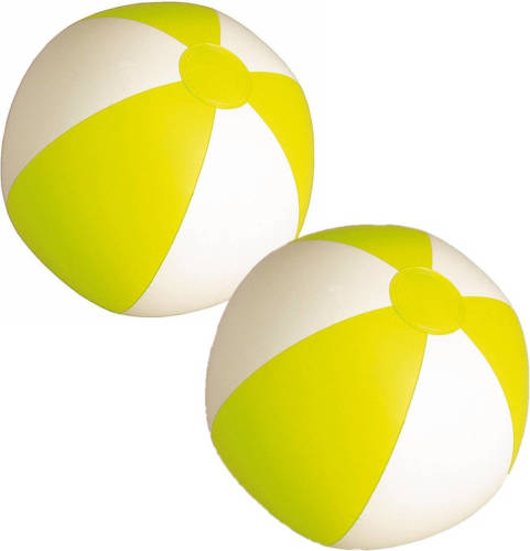 Trendoz 2x Stuks Opblaasbare Zwembad Strandballen Plastic Geel/wit 28 Cm - Strandballen