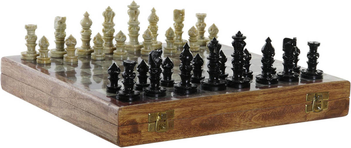 Items Luxe Houten Schaakspel In Kist/koffer Met Stenen Schaakstukken 30 X 30 Cm - Denkspellen