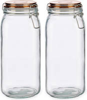 Vivalto Set Van 2x Stuks Glazen Luxe Keuken Voorraadpotten/voorraadbussen Met Klepdeksel Koper 2100 Ml - Voorraadpot